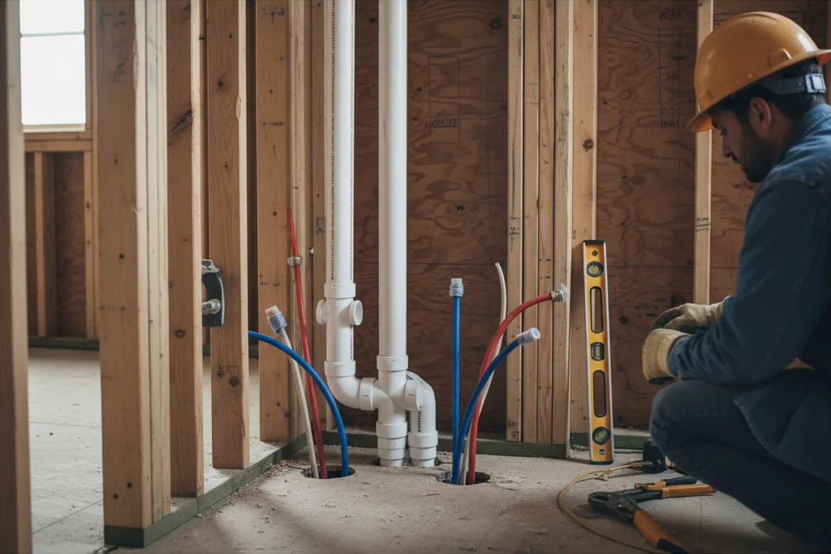 Drain and supply rough-in during Leak Detection in Roebling